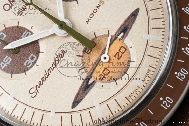 0418 Speedmaster Misson To Saturn 1:1 Best Edition Beige Dial On Nylon Strap Quartz Casual 7861
